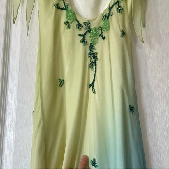 ❄️SOLD❄️ Vintage 90s Y2K Silk Beaded Fairycore Tinkerbell Whimsical Dress S M - Picture 9 of 12